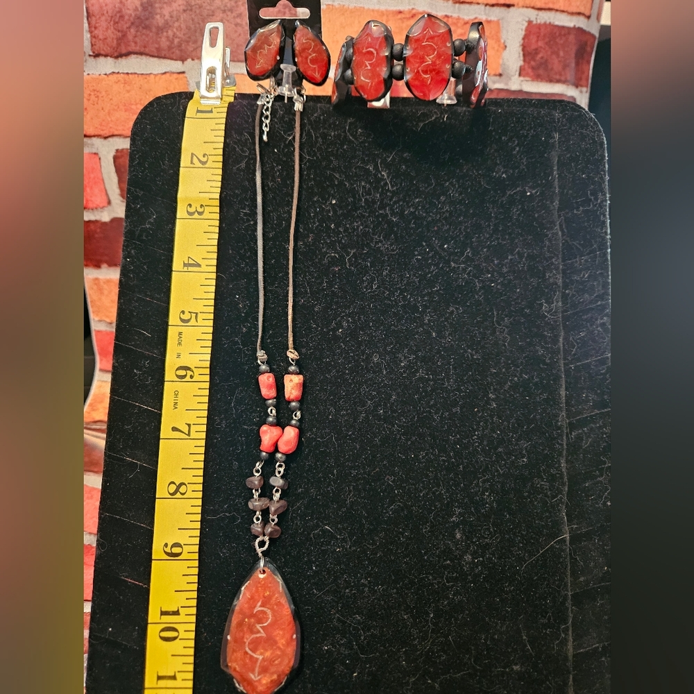 Elegant 3 Pc. Red and Black Beaded Necklace Set